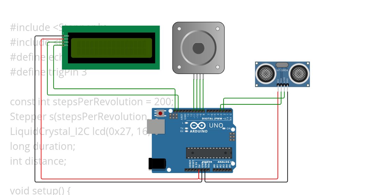 stepper + distance + lcd simulation