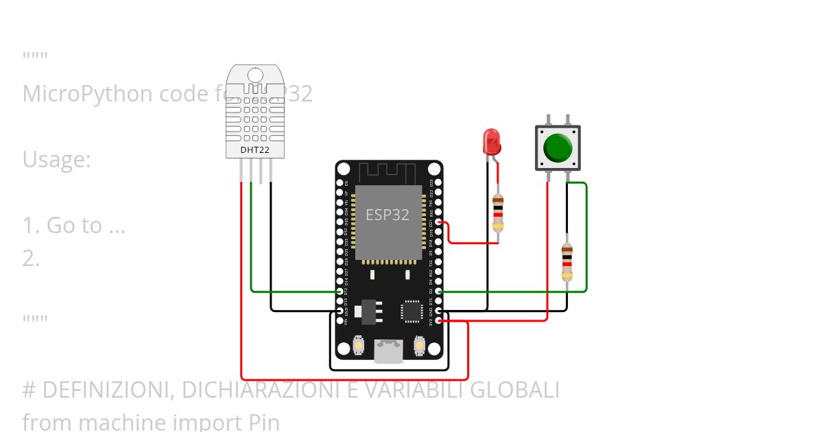 MicroPython ESP32 - LED, pulsante e DHT simulation