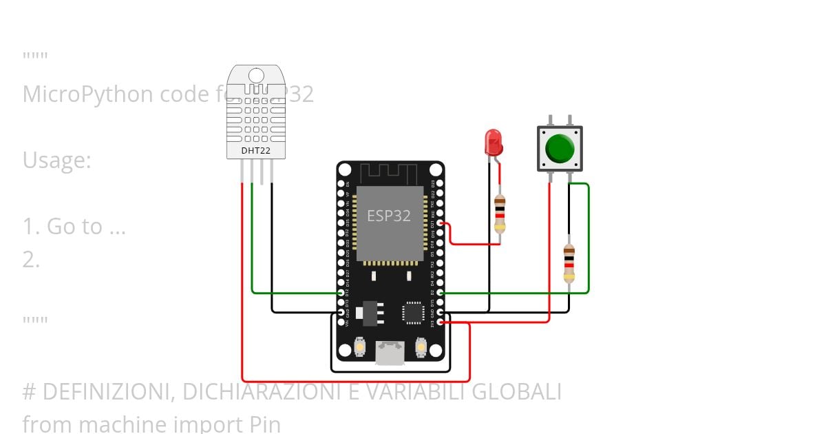 MicroPython ESP32 - LED, pulsante, DHT e Wifi simulation