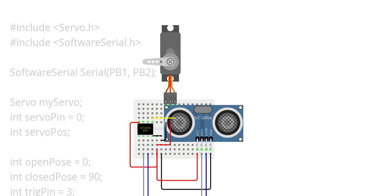 ultrasonicsensor-controlled-by-servomotor + attiny simulation