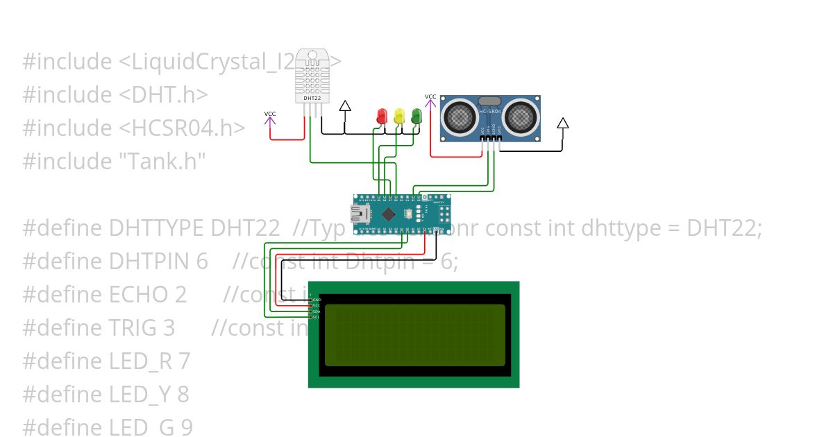 DHT 3 Led Ultraschall Sensoren LCD simulation