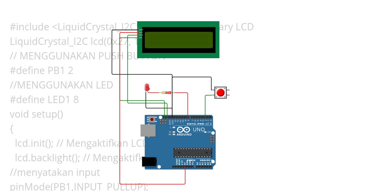 1 push button 1 led  lcd i2c simulation
