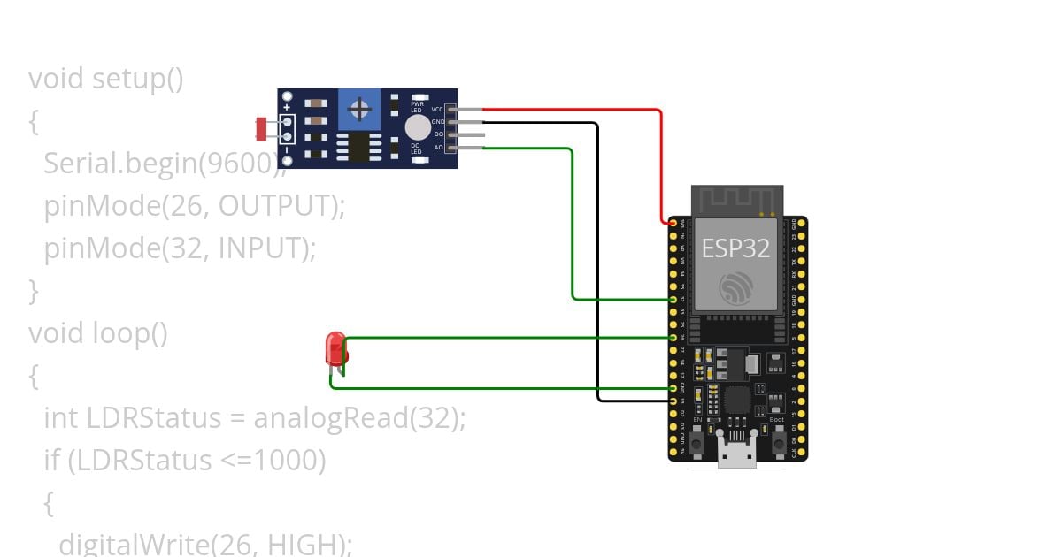 interfacing LDR with ESp32 simulation