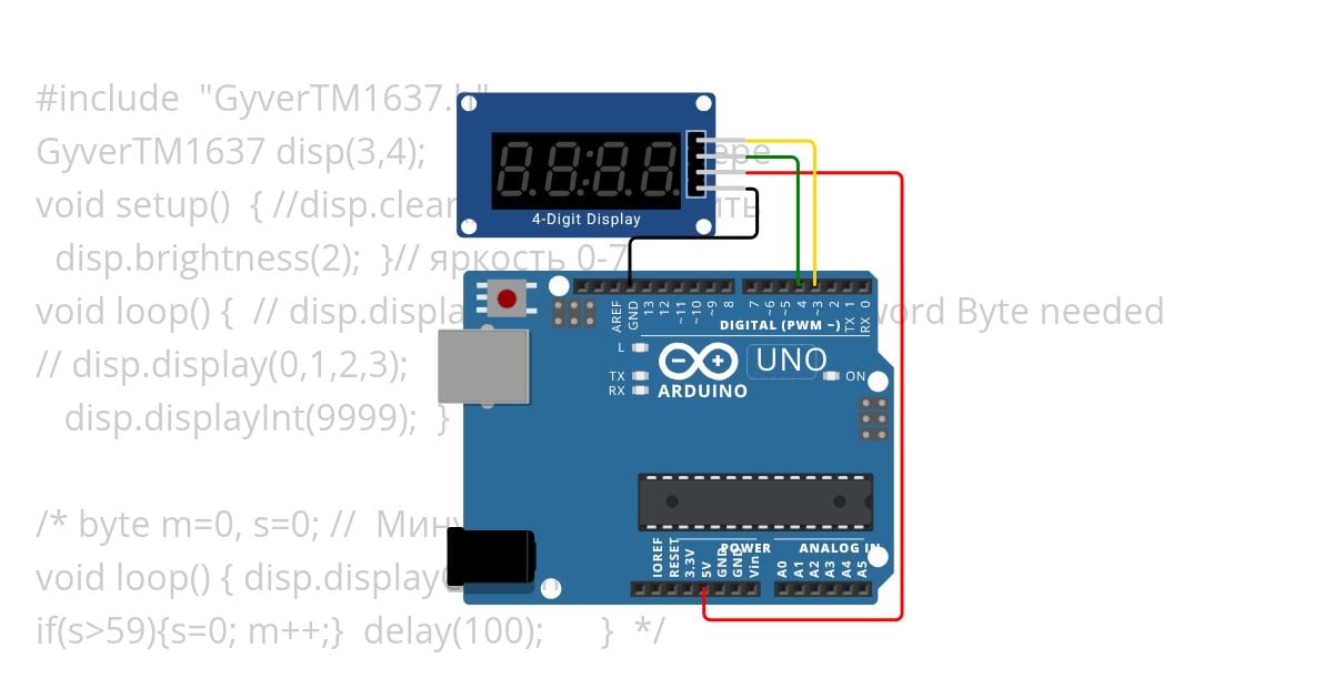 time GyverTM1637, +мигание двоеточием simulation