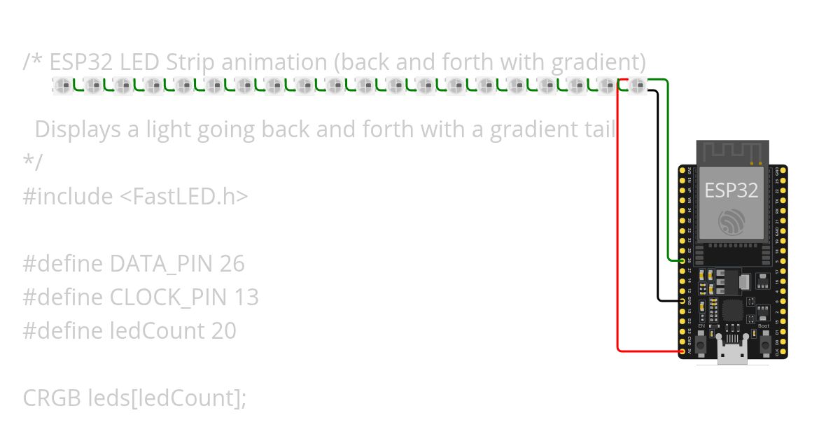 ESP32 LED Strip animation (back and forth with gradient) Copy simulation