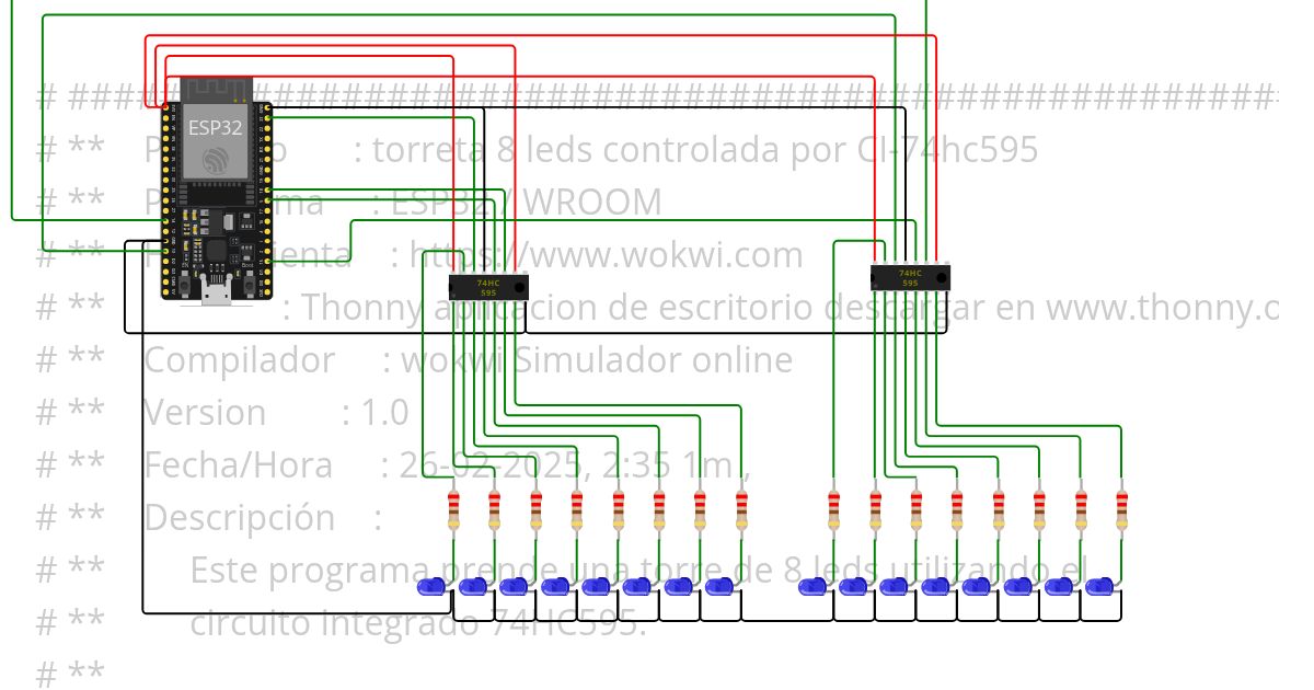 608 torreta 8 leds controlada por CI-74hc595  simulation