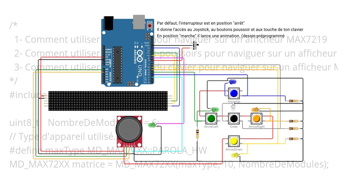 CI 62 Comment utiliser un joystick analogique et un écran MAX7219 simulation