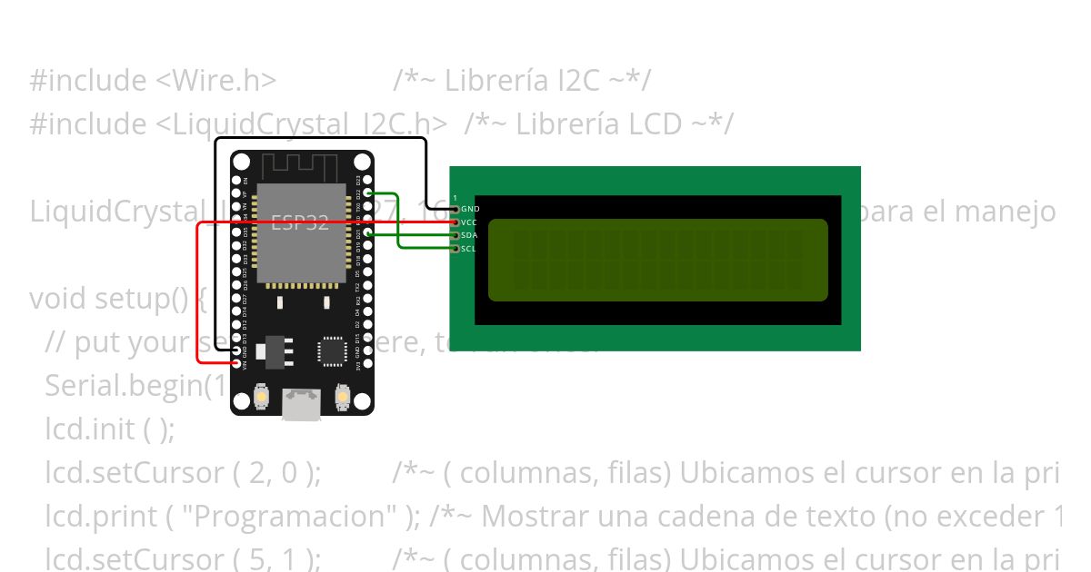 LCD I2C ESP32 curso Ej_1 simulation