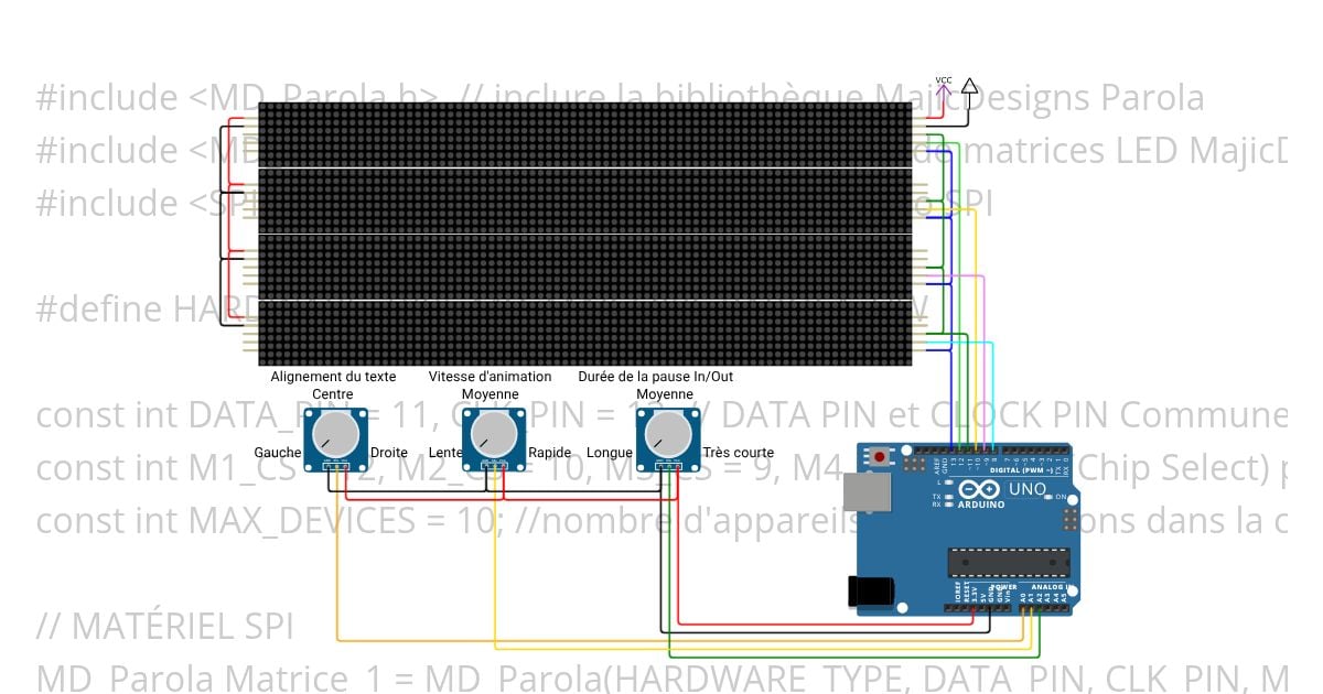 Cipad 64  Part 1 Coordonnez les animations de la zone Parola sur l'écran MAX7219 simulation