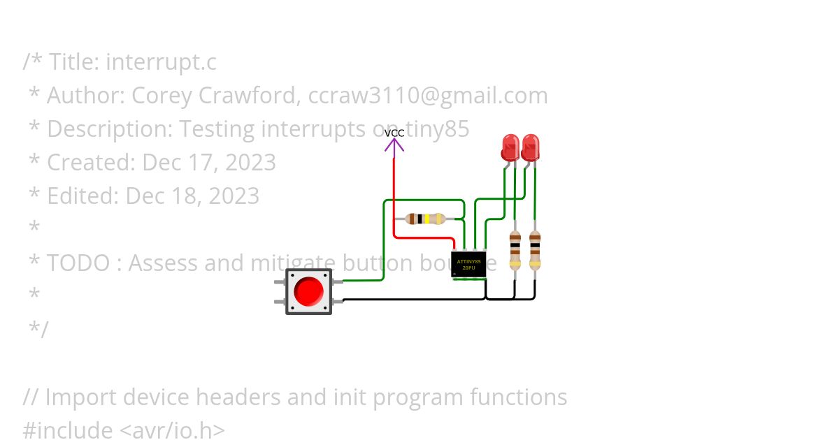 Tiny85 Interrupt Simulation Copy (+TinyDebug) simulation