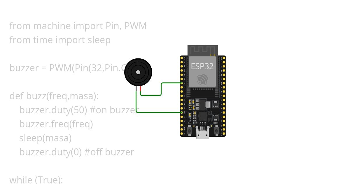 esp32-micropython buzzer 2 (Teka lagu apa) simulation
