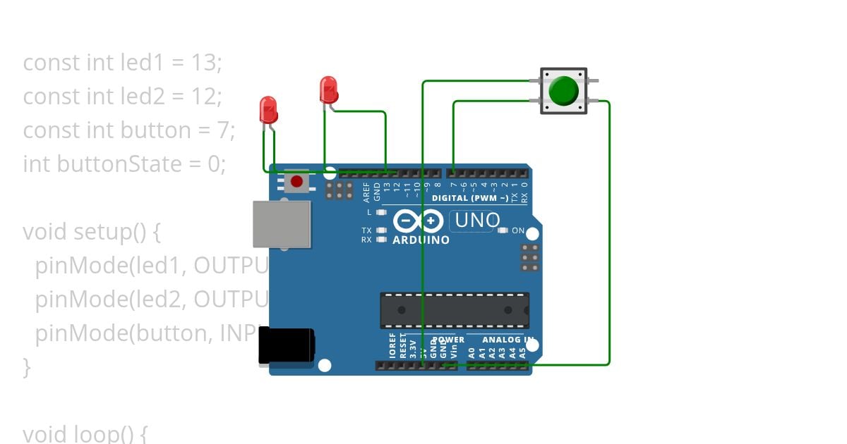 one push button using two leds simulation