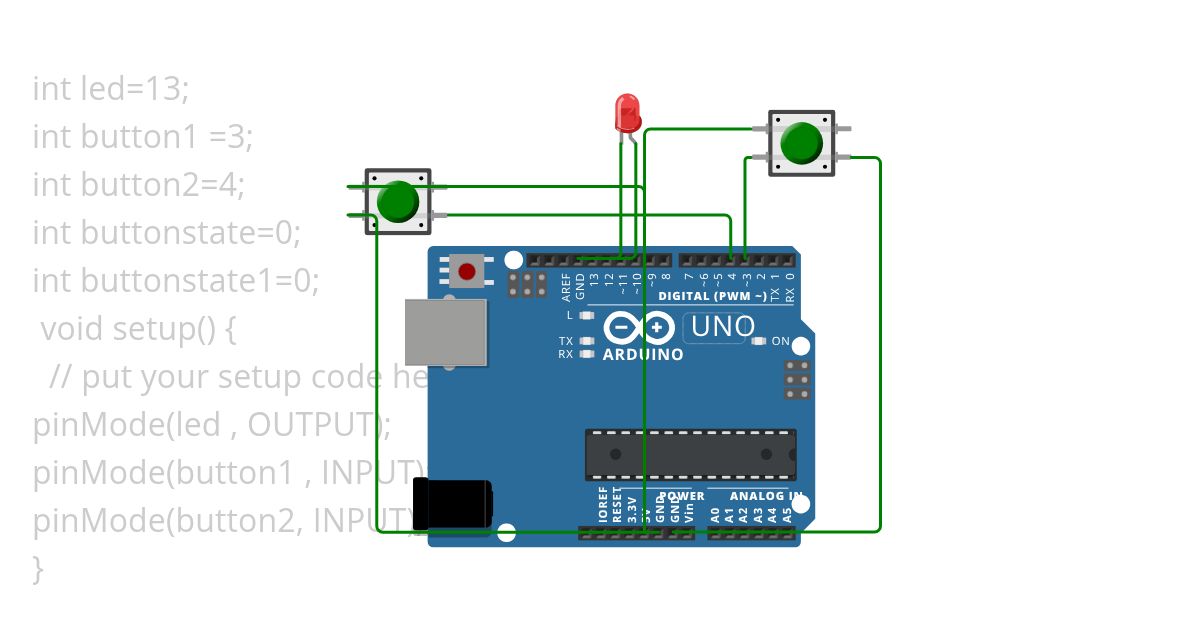 two push button one led simulation