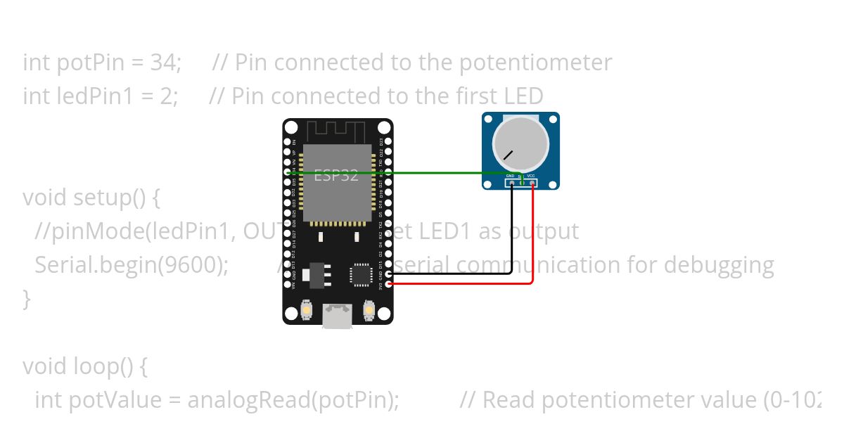 ESP32 Pot_1LED simulation