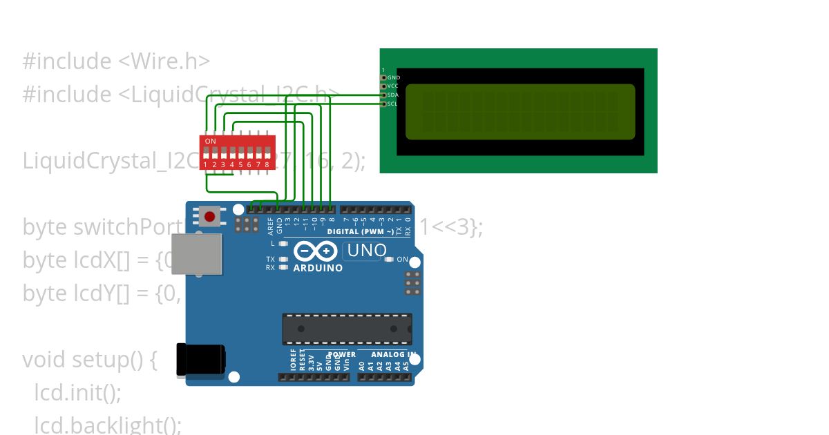 LCD + switches v registroch simulation