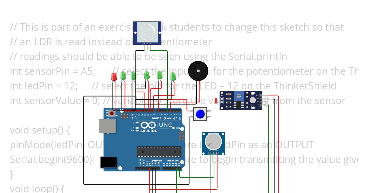 #3 Analog input LDR Arduino Uno Thinkershield simulation