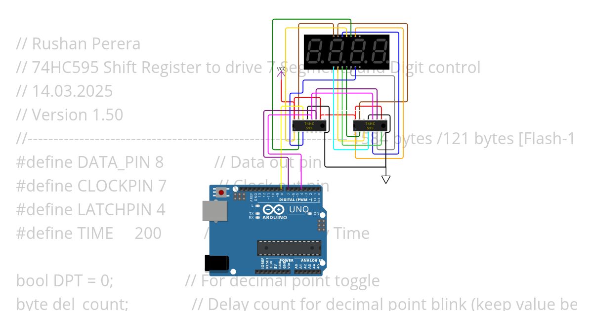 Use 74HC595 to drive 4 digits 7Segment display simulation