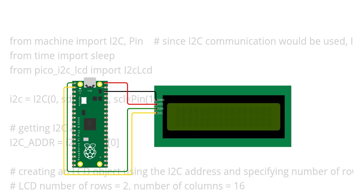 Raspberry Pi Pico LCD I2C Hello World simulation