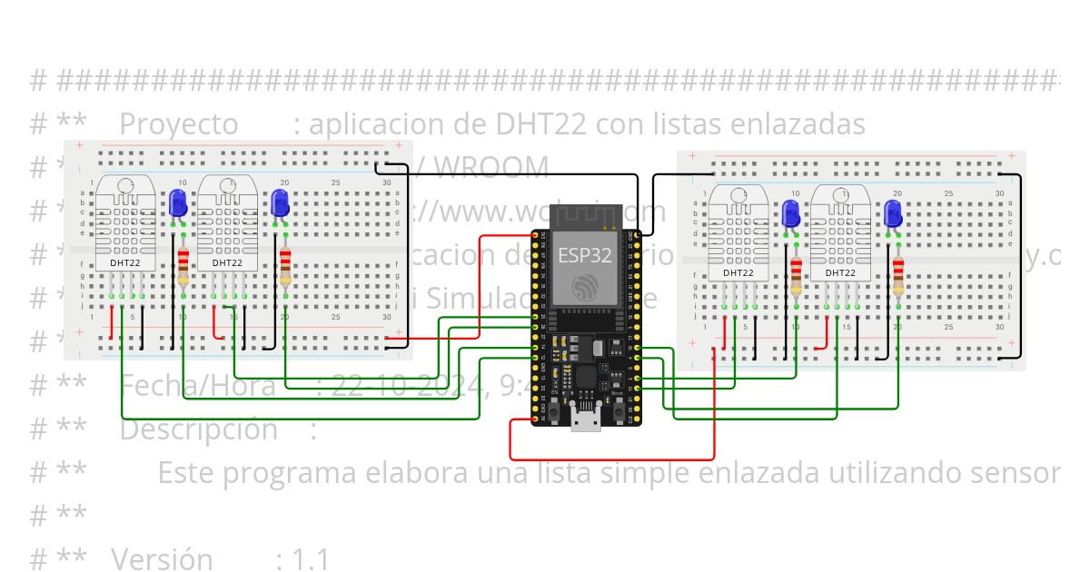 304 4 sensores temperatura DHT22 y lista enlazada Copy simulation
