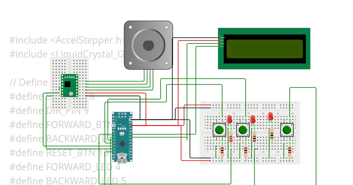 stepper motor steps forward and back with reset simulation