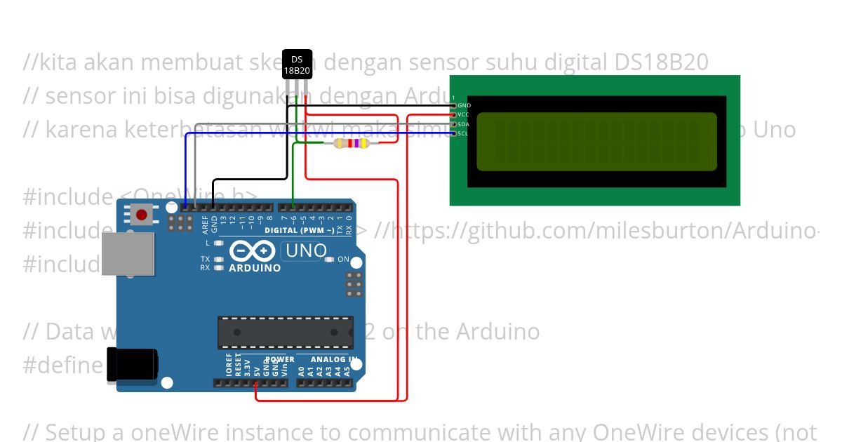 Sensor suhu dengan ds18b20 Copy simulation