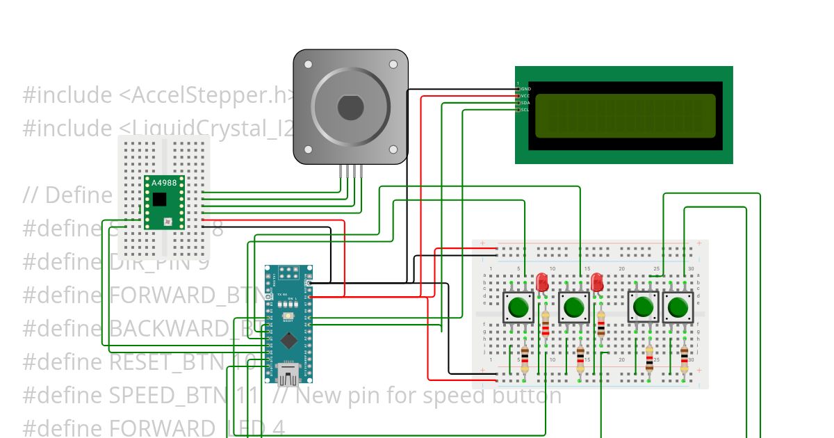stepper motor steps forward and back with reset with speed change simulation