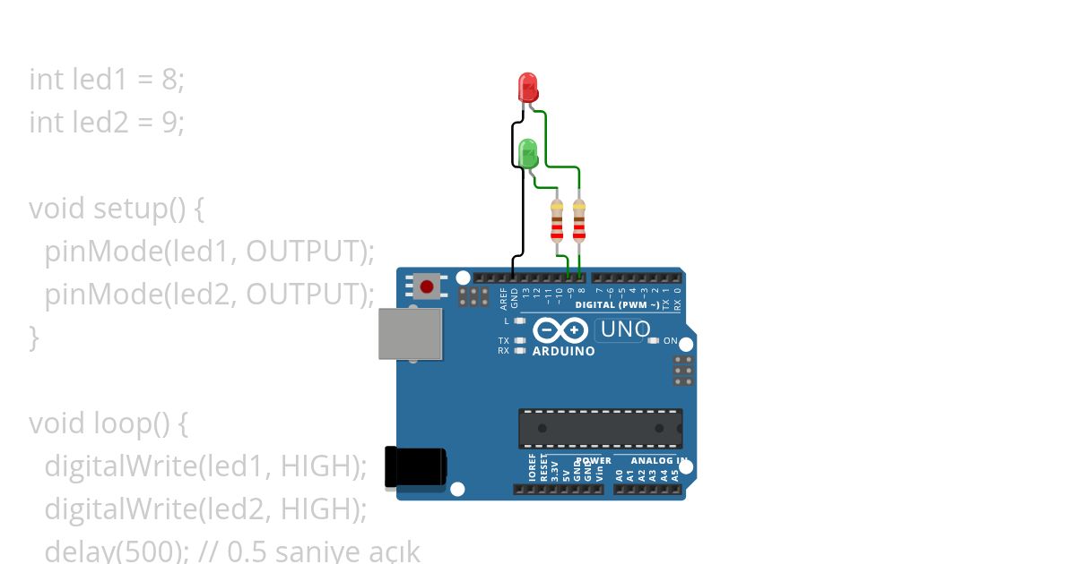 2 LED Kontrolü (Senkron Yanıp Sönme) simulation