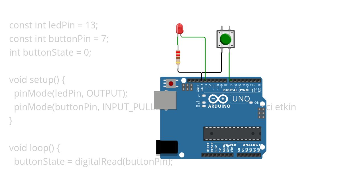 Buton ile LED Kontrolü(Dahili Pull-Up İle) simulation