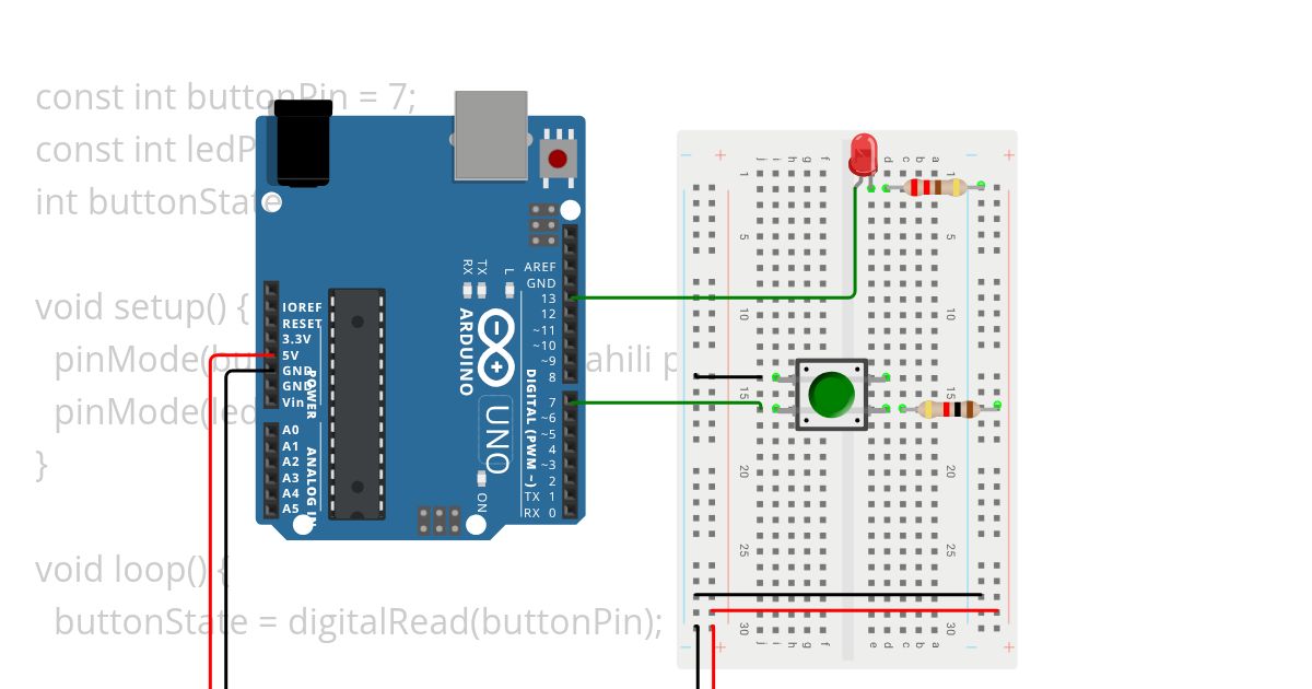 Buton ile LED Kontrolü (Harici Pull-Up Direnci İle) simulation