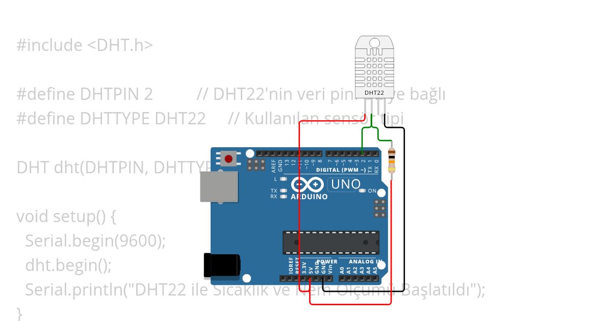 DHT22 ile Sıcaklık ve Nem Ölçümü simulation