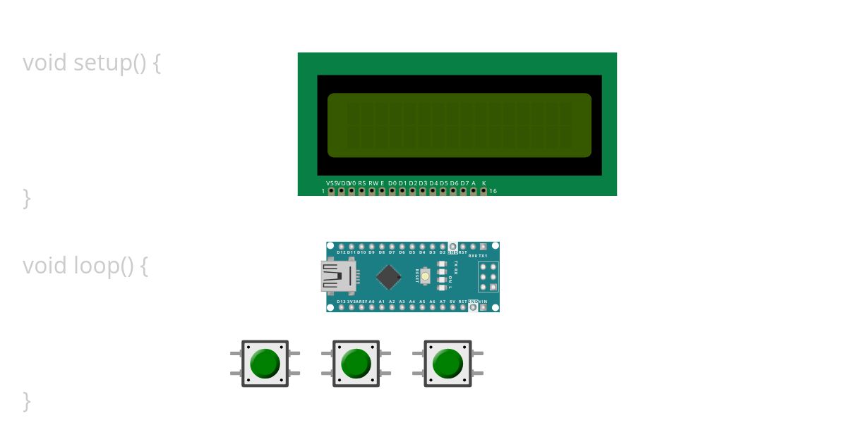 16x2 LDC with 3 buttons (template) simulation
