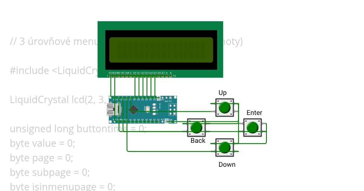 16x2 LDC with 4 buttons (sorta broken) simulation