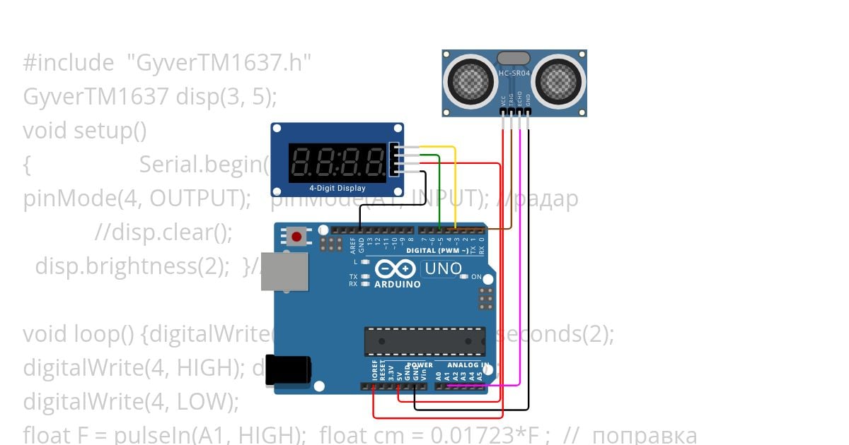 GyverTM1637.h + sr04Radar simulation