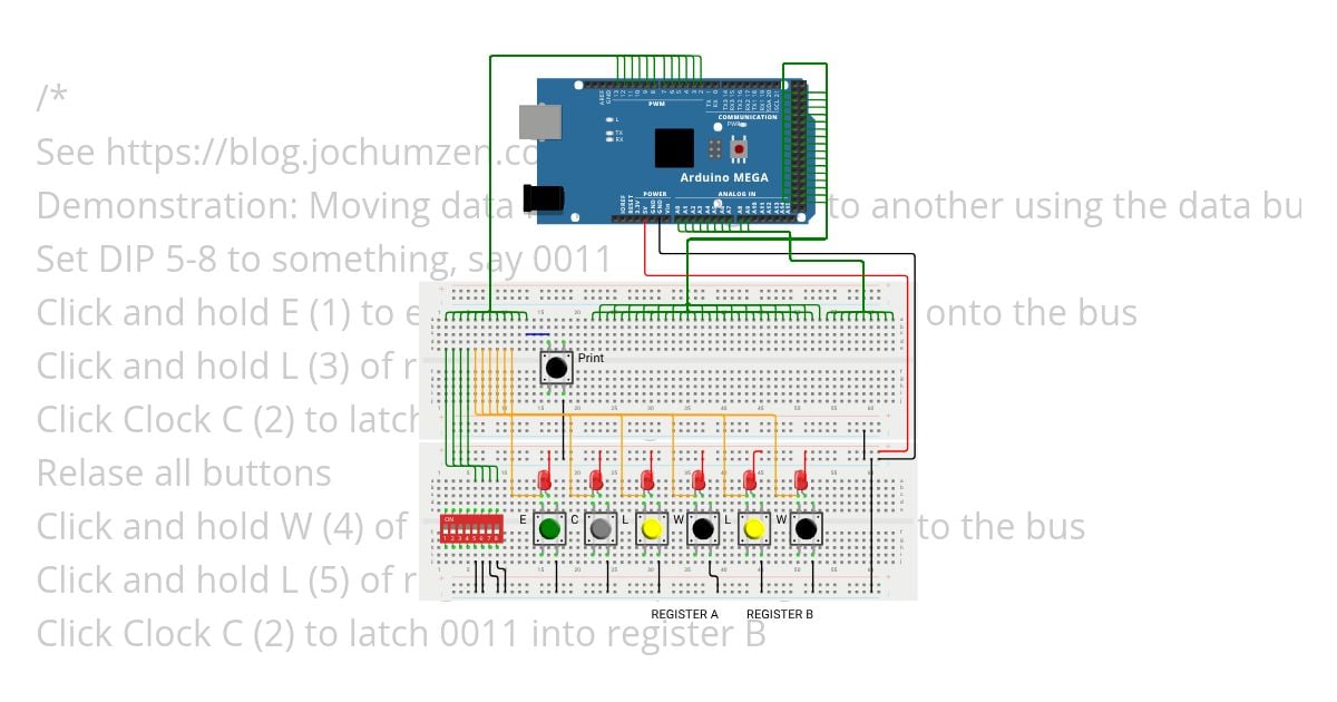 Two registers and a bus simulation