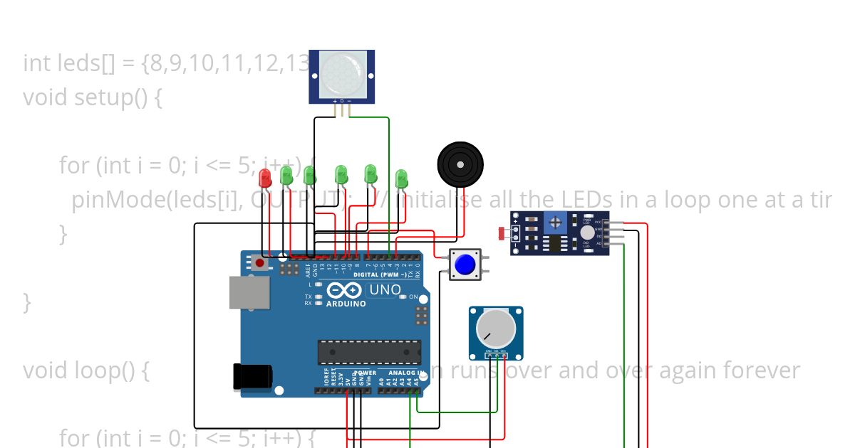 Using loops and array Arduino Uno Thinkershield  simulation