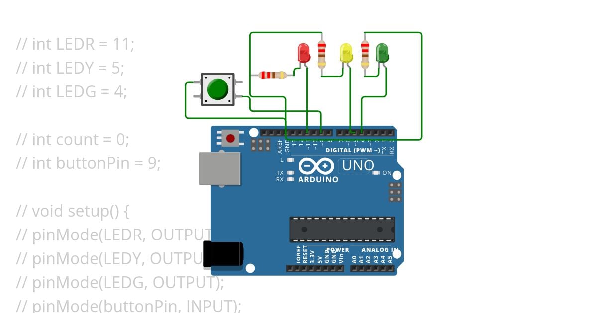 Multiple LEDs with Button Control Copy simulation