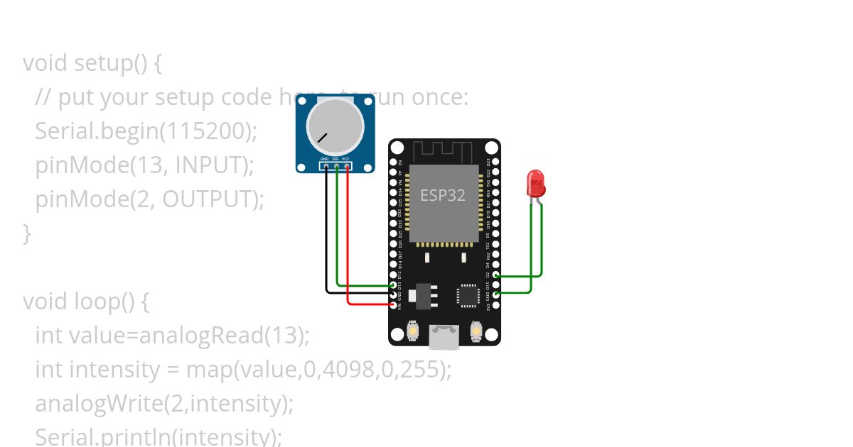 5. Interfacing potentiometer with NodeMCU (Analog Read). simulation
