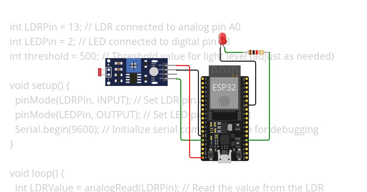 6. Smart lighting system using LDR and ESP32 simulation