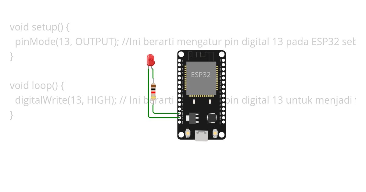Menyalakan 1 lampu LED P5 simulation
