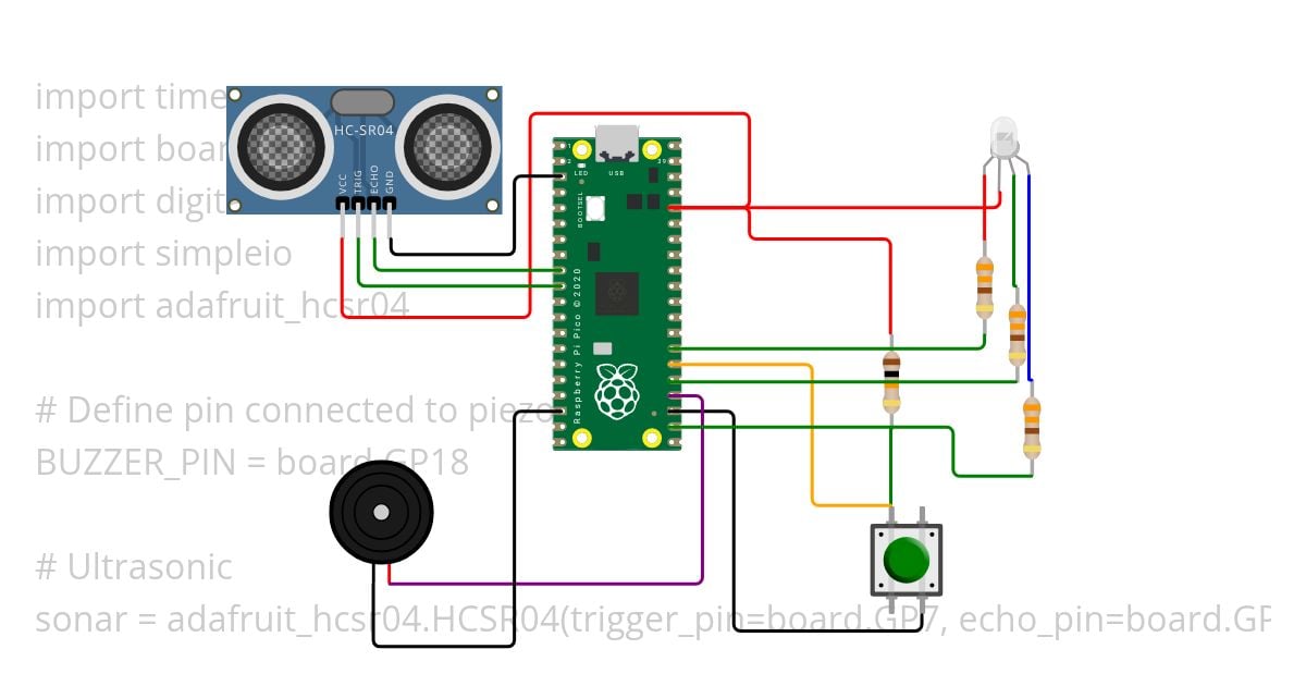 Ex 04 Ultrasonic RGB PB Buzzer simulation