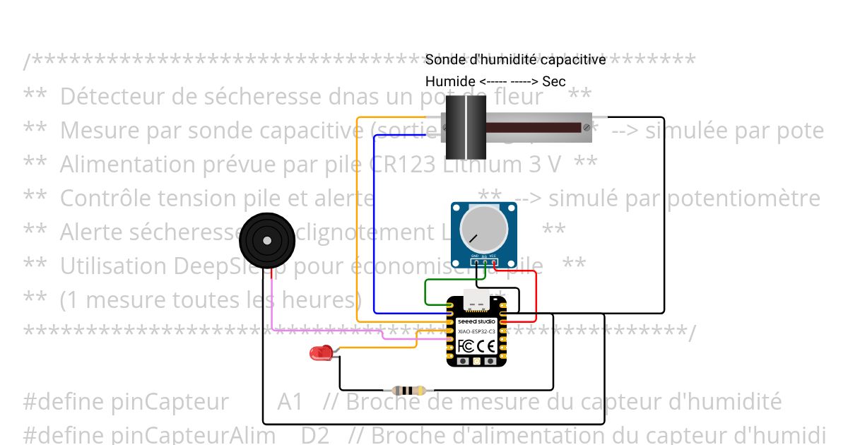 Mesure humidité sol ESP32-C3 simulation