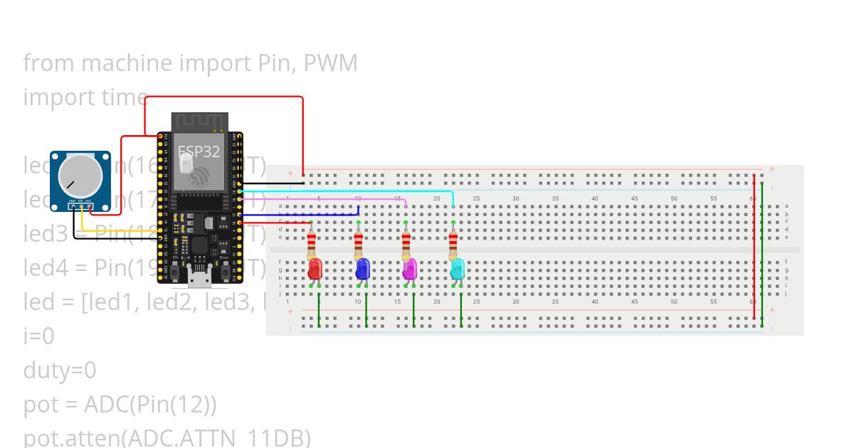 Pot Controls LED Running Speed (Failed) - Python simulation