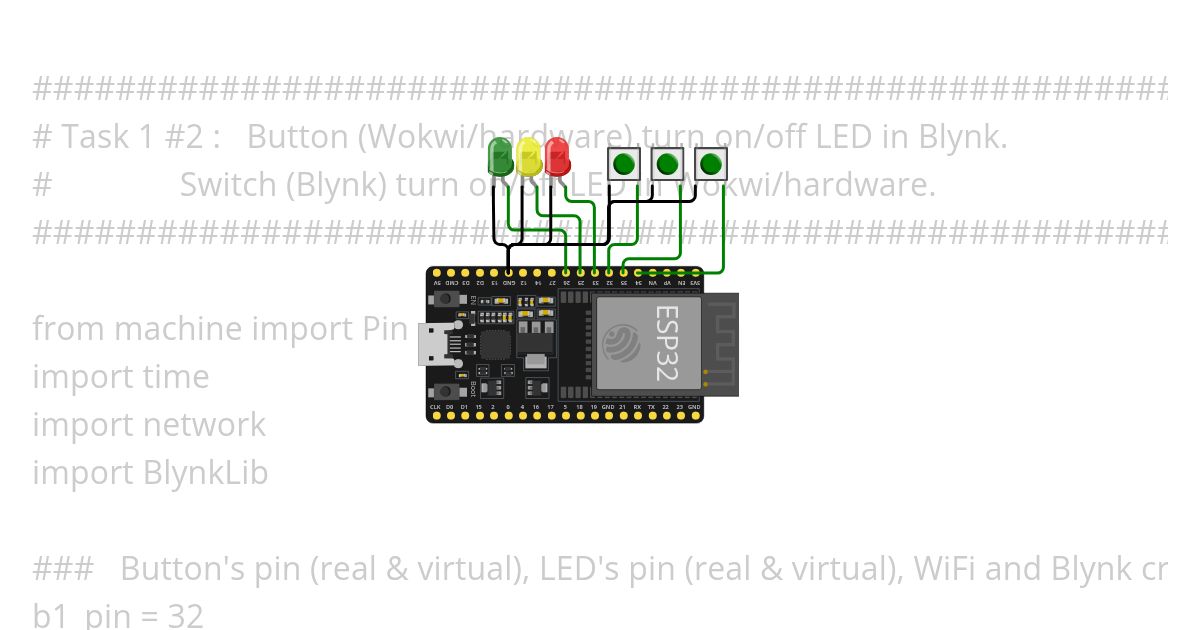 Blynk 3 Button 3 LED simulation