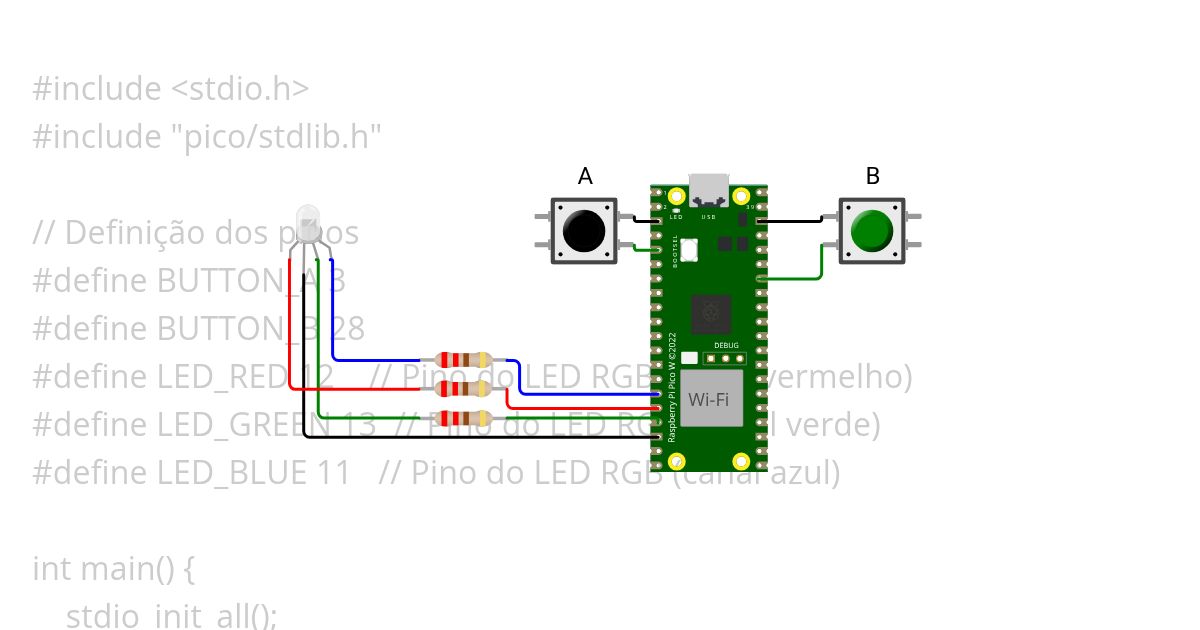 Controle de LED RGB através da leitura de 2 botões simulation