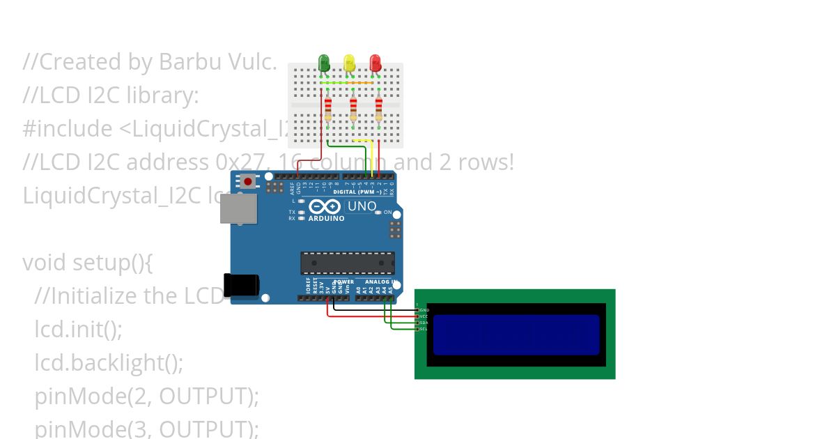 Traffic light with Arduino Uno simulation