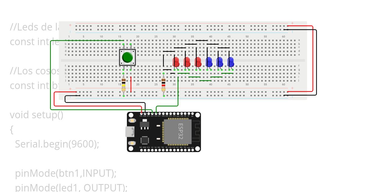 Leds en serie a un solo Pin ESP32 simulation
