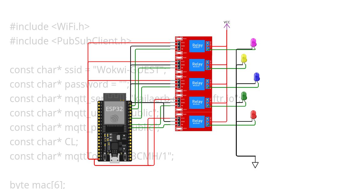 Wokwi MQTT Relay LED simulation