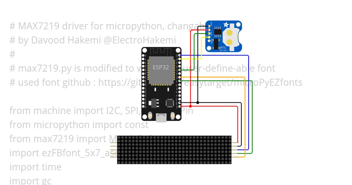 MicroPython MAX7219 Custom Font Wifi Client simulation