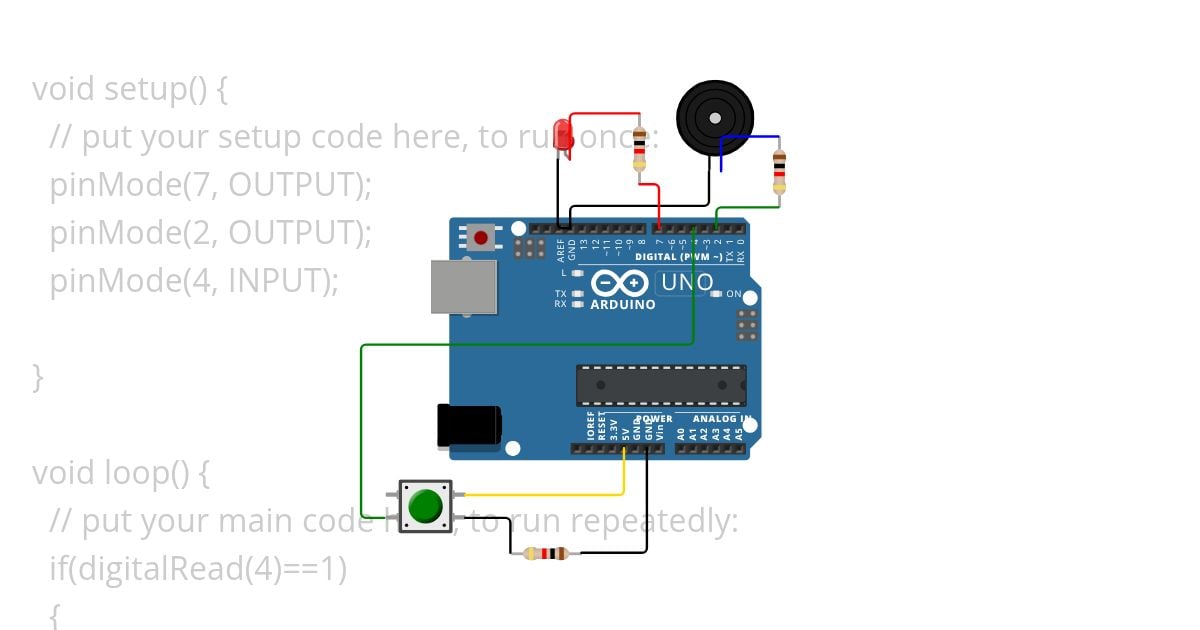 control buzzer and led by switch simultaneously  simulation