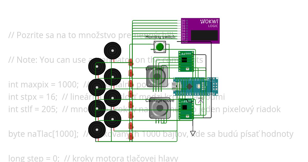 Low speed 8 pin dot matrix printer simulation